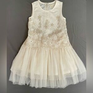 Btween flower girl wedding cream dress with tulle lace overlay sz 7